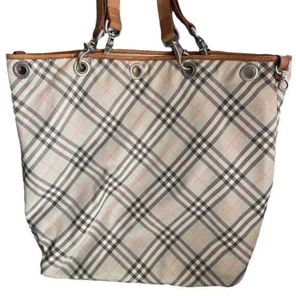 Burberry Blue Label Check Leather Trim Bucket Tote - Picture 3 of 13